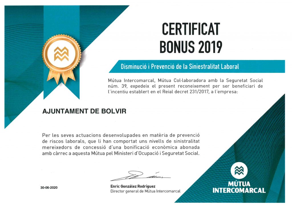 CERTIFICAT BONUS 2019